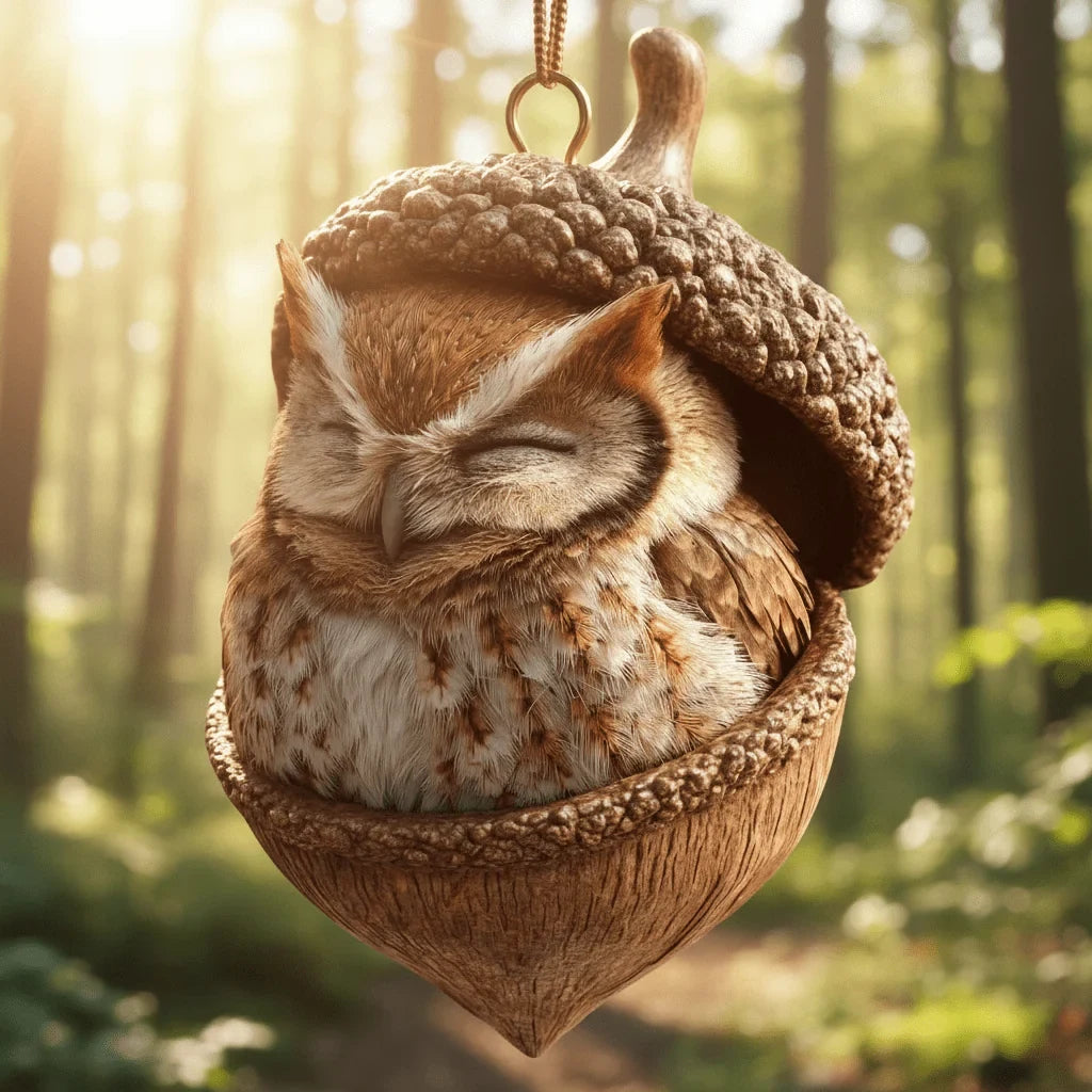 Woodland Christmas Ornaments Handmade Acorn Design with Sleeping Forest Animals - Image 7