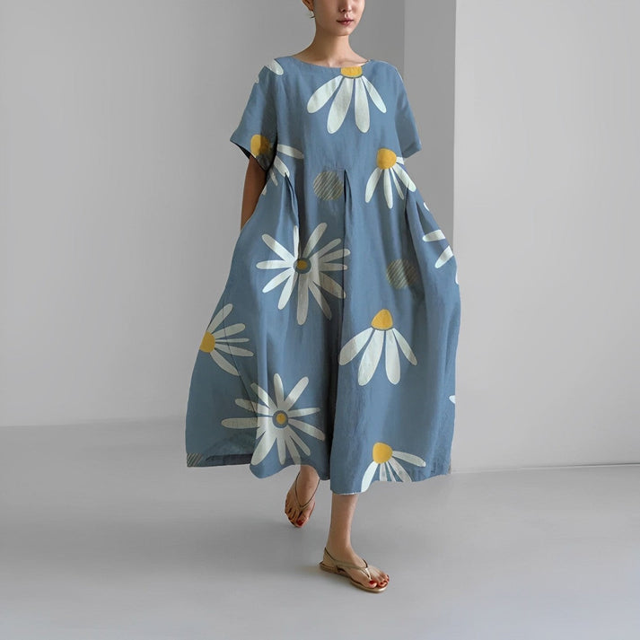 Abito midi casual da donna, vestibilità ampia con motivo floreale