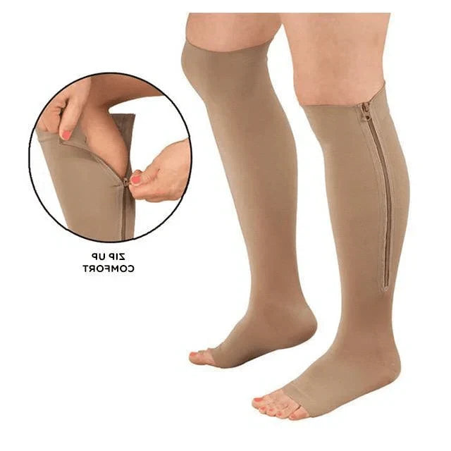 Zipper Compression Socks with Open Toe and Knee High Length for Travel - Image 10