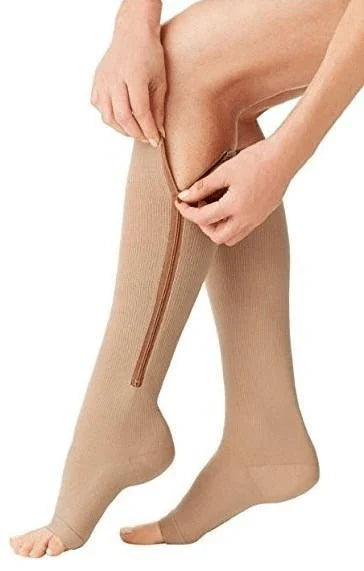 Zipper Compression Socks with Open Toe and Knee High Length for Travel - Image 11