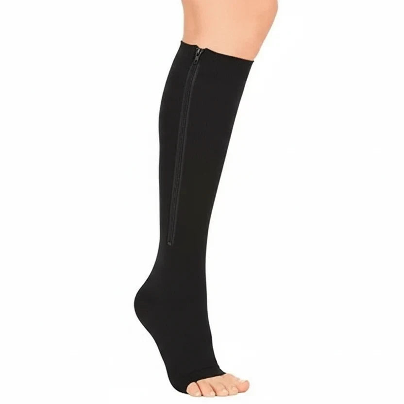 Zipper Compression Socks with Open Toe and Knee High Length for Travel - Image 12