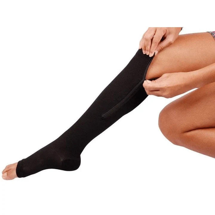 Zipper Compression Socks with Open Toe and Knee High Length for Travel - Image 13