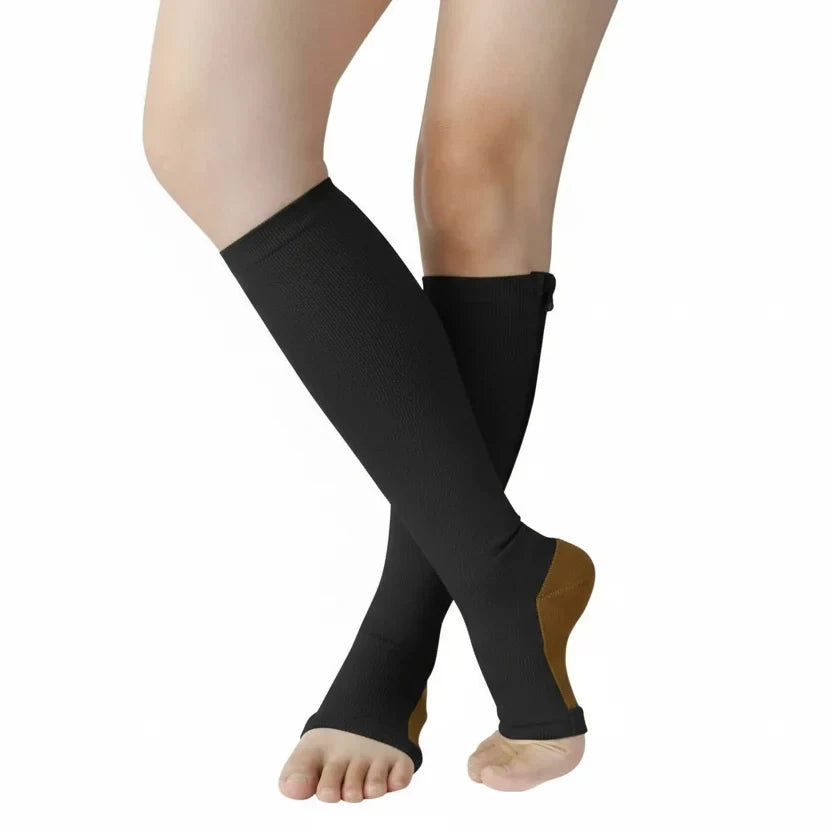Zipper Compression Socks with Open Toe and Knee High Length for Travel - Image 2