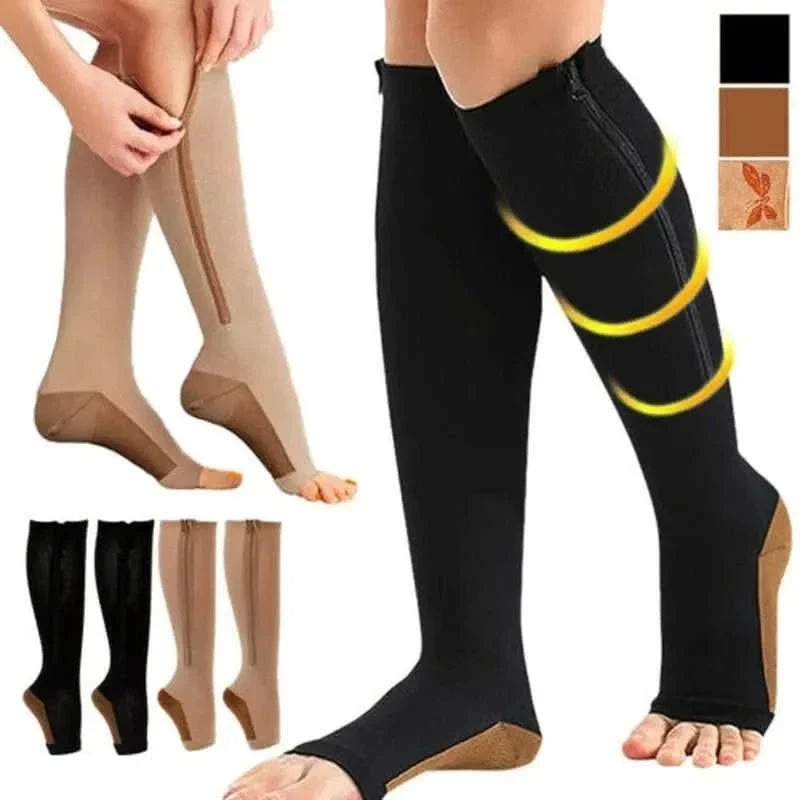 Zipper Compression Socks with Open Toe and Knee High Length for Travel - Image 4