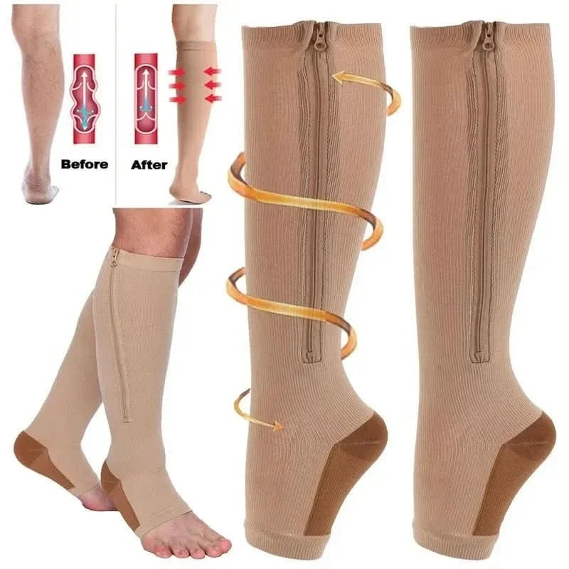 Zipper Compression Socks with Open Toe and Knee High Length for Travel - Image 7