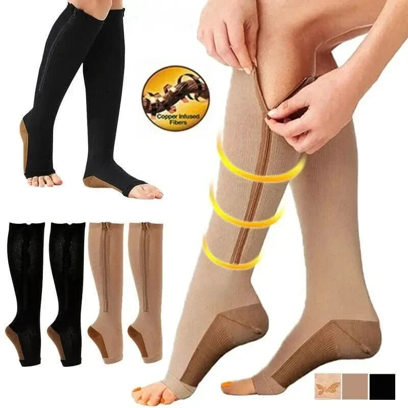 Zipper Compression Socks with Open Toe and Knee High Length for Travel - Image 8